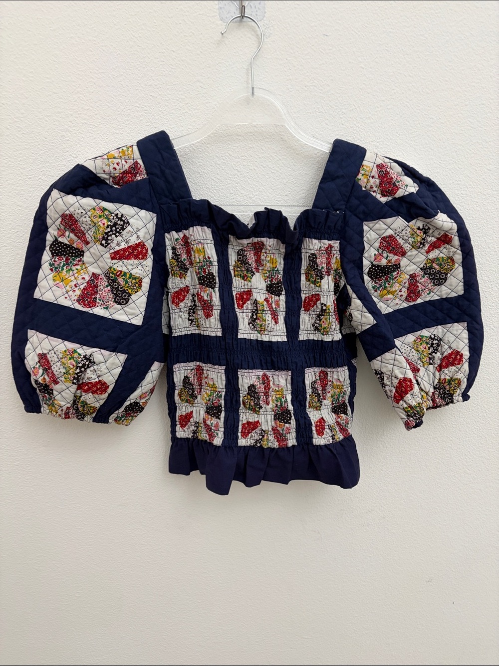 Sea New York Navy Quilted Patchwork Puff-Sleeve Top 4